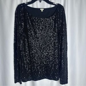 J. Crew Women’s Black Long Sleeve Sequin Top Sparkly S Holiday Party New Years